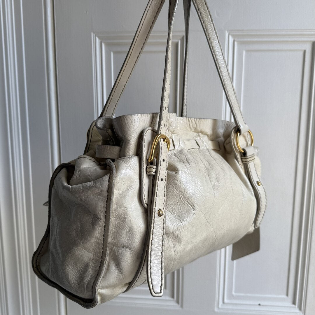 Miu Miu Vitello Leather White Tote Bag