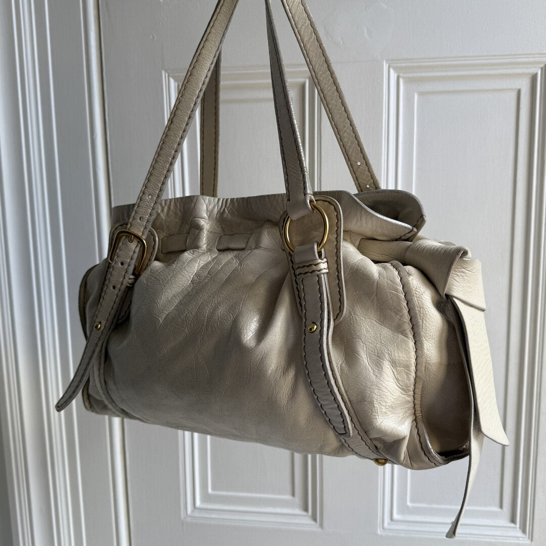 Miu Miu Vitello Leather White Tote Bag