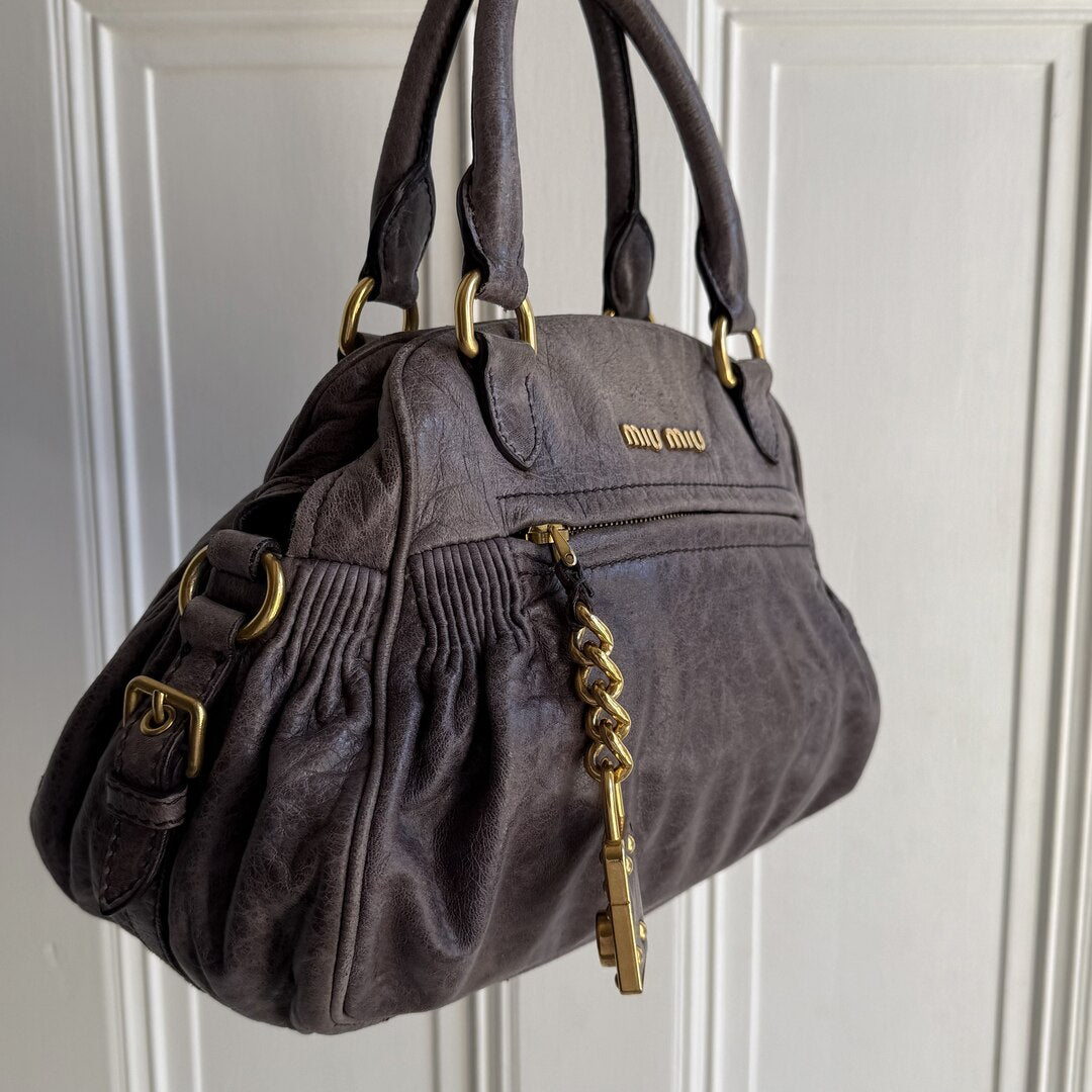 Miu Miu Charm Leather Purple Mini Handbag