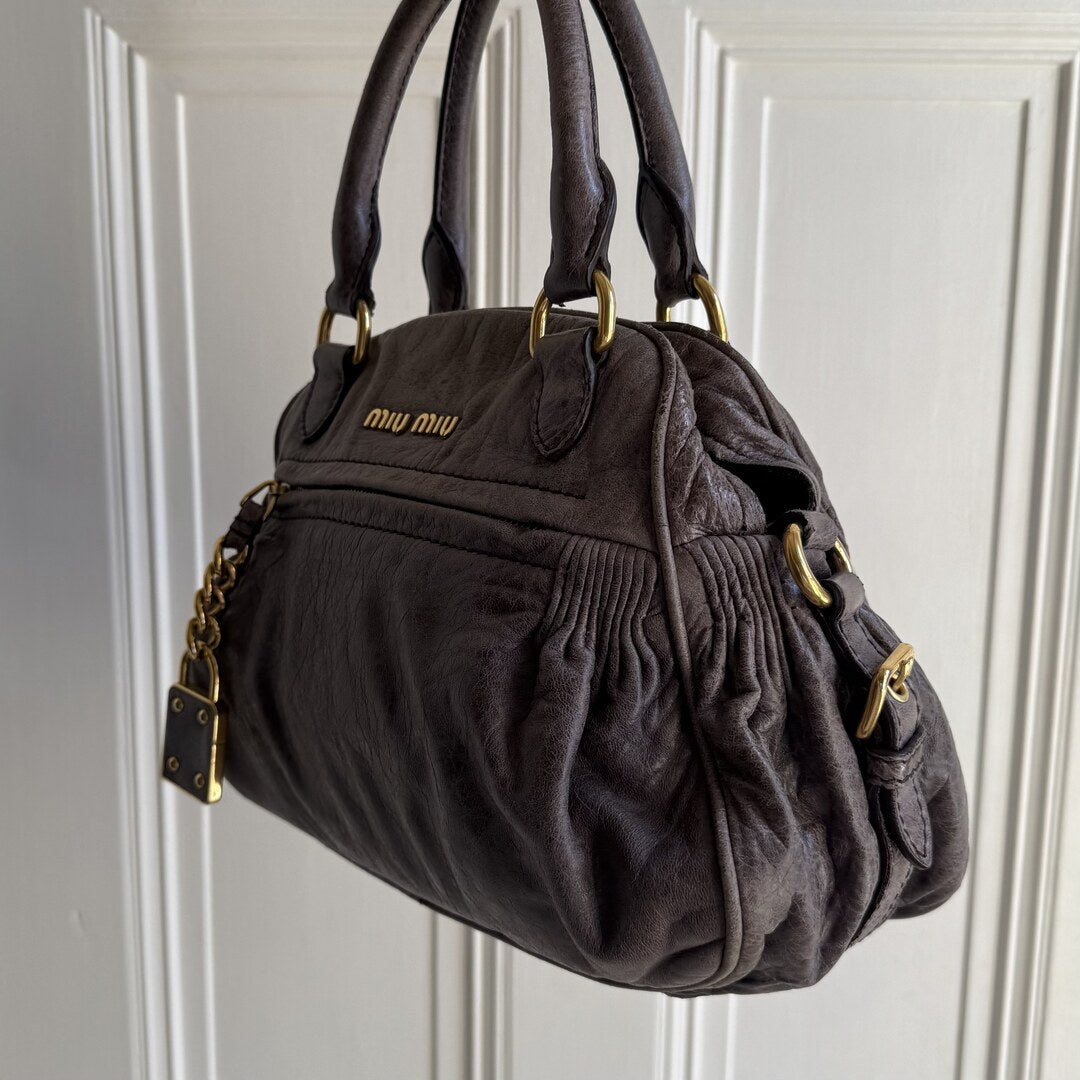 Miu Miu Charm Leather Purple Mini Handbag