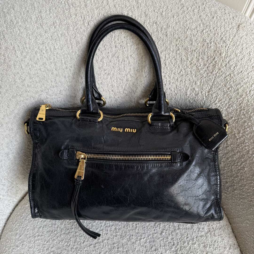 Miu Miu Vitello Shine Black Leather Handbag