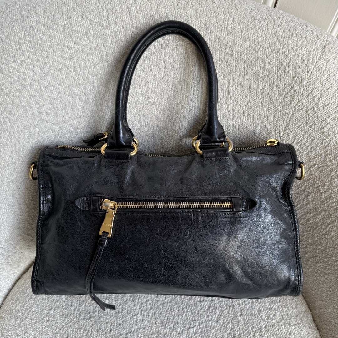Miu Miu Vitello Shine Black Leather Handbag
