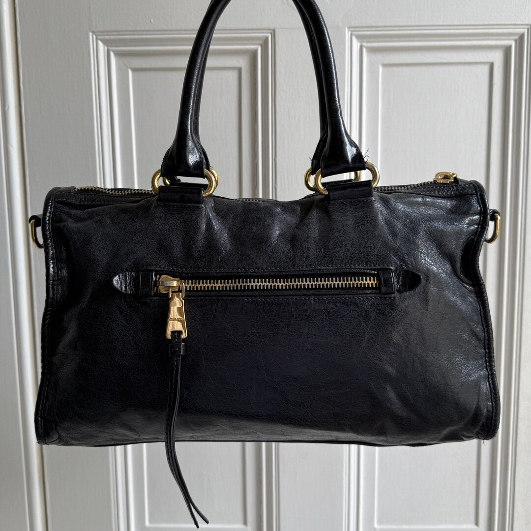 Miu Miu Vitello Shine Black Leather Handbag