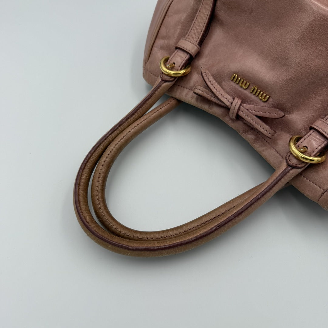 Miu Miu Vitello Bow Baby Pink Leather Handbag
