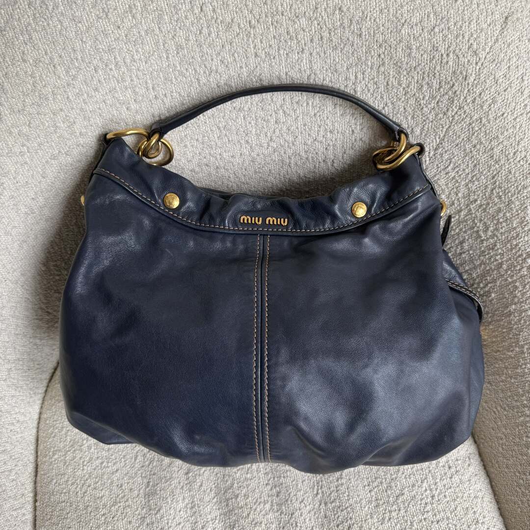 Miu Miu Hobo Leather Navy Shoulder Bag
