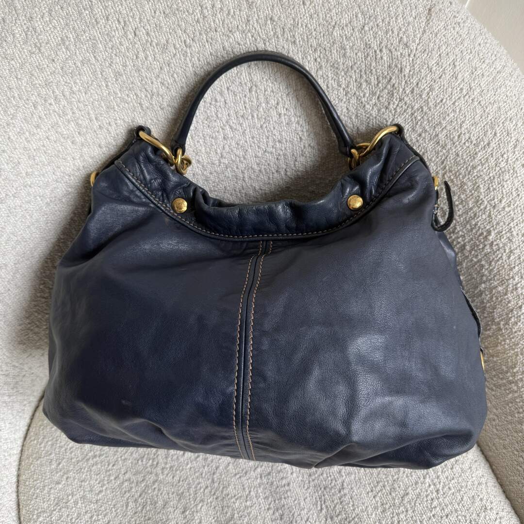 Miu Miu Hobo Leather Navy Shoulder Bag