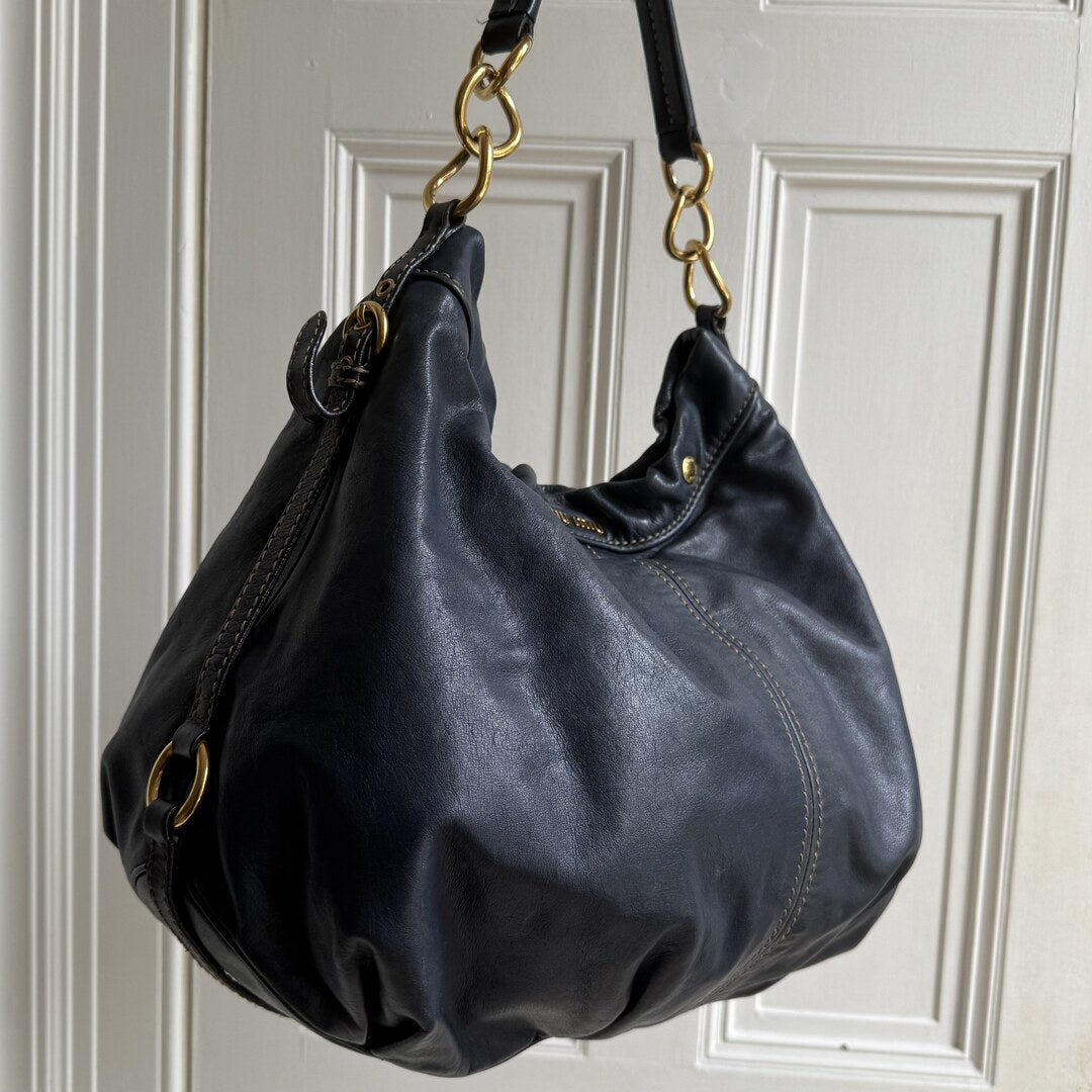 Miu Miu Hobo Leather Navy Shoulder Bag