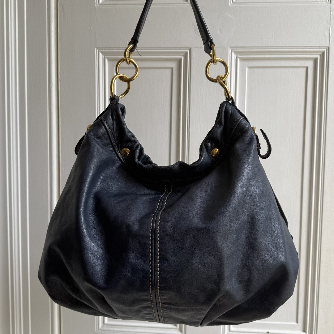 Miu Miu Hobo Leather Navy Shoulder Bag