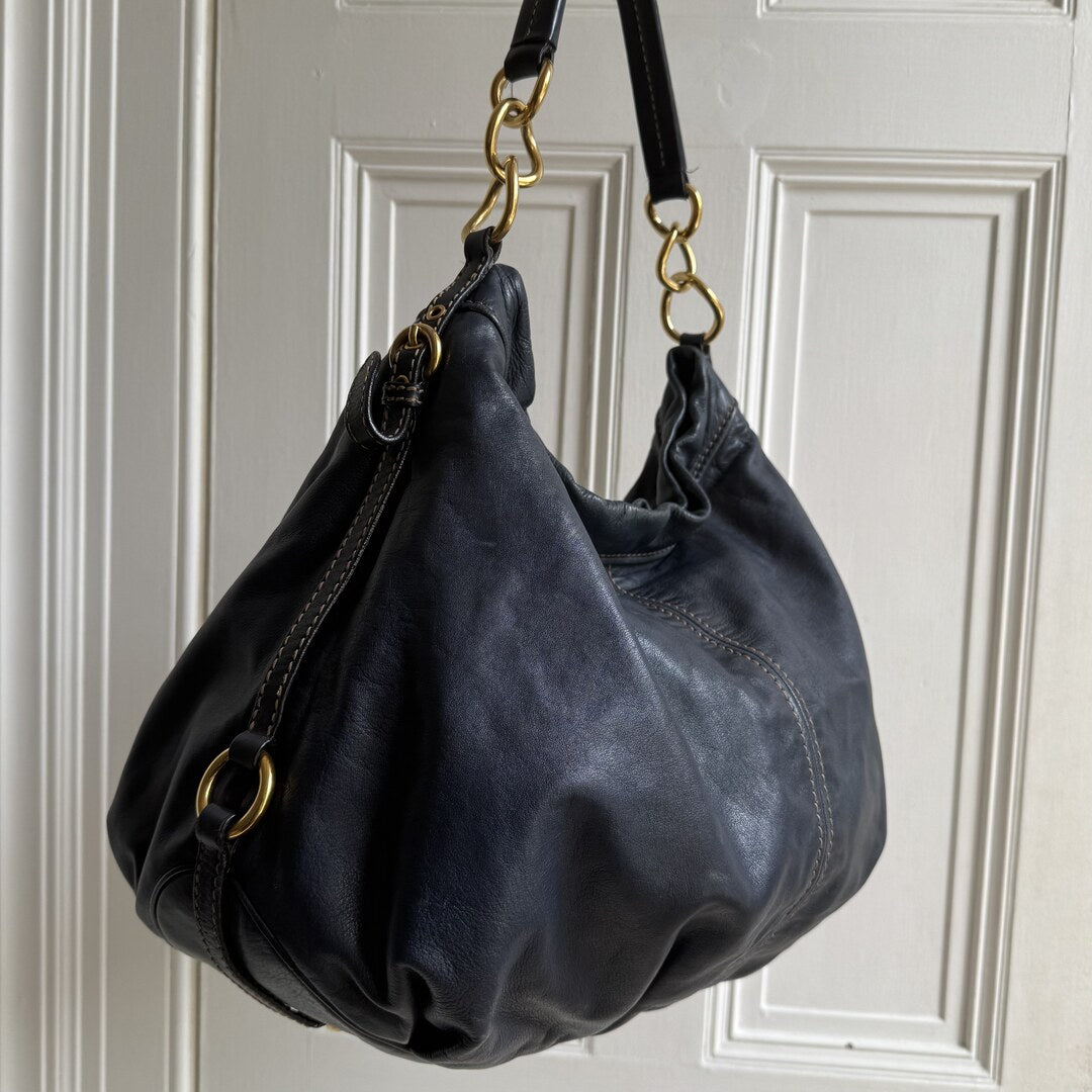 Miu Miu Hobo Leather Navy Shoulder Bag