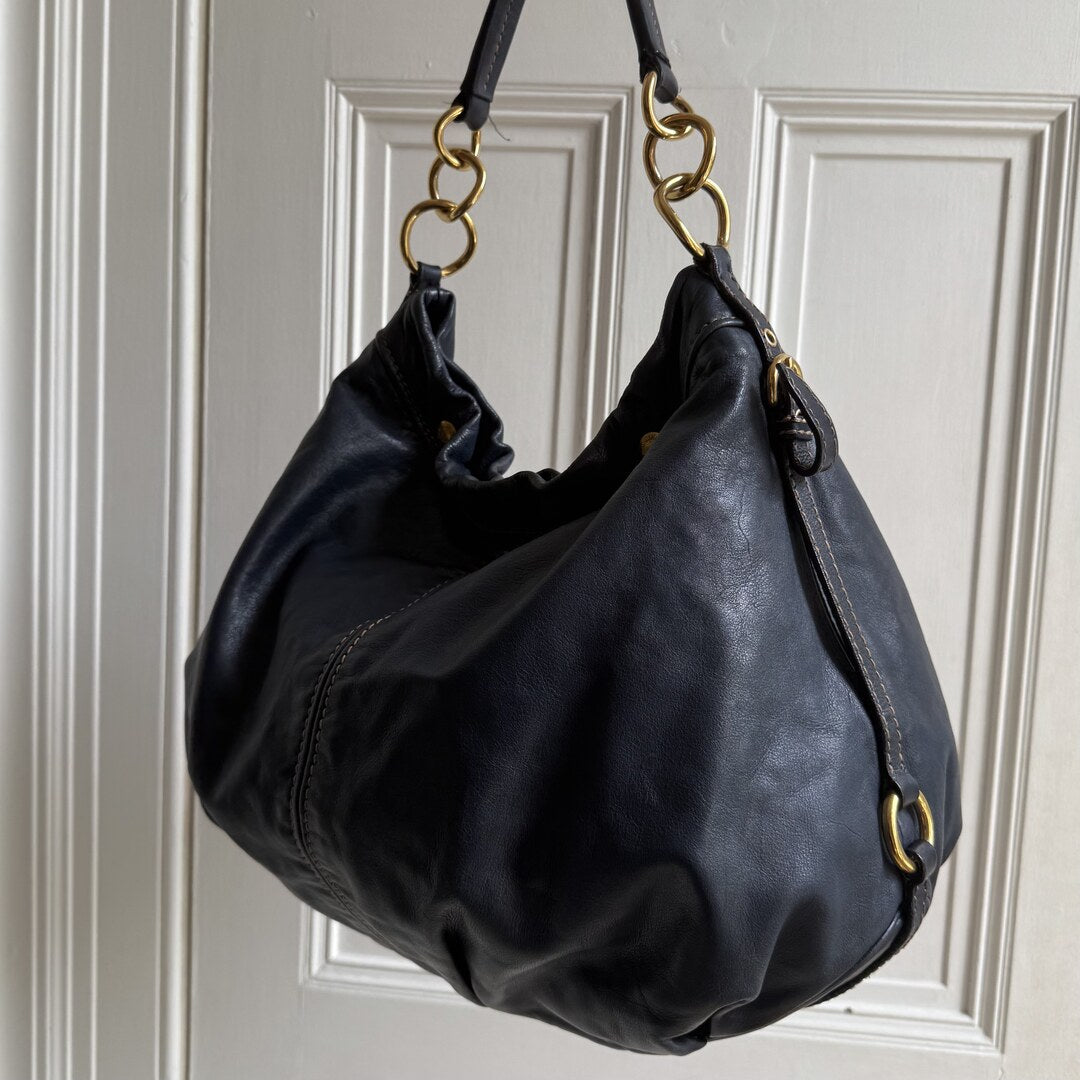 Miu Miu Hobo Leather Navy Shoulder Bag