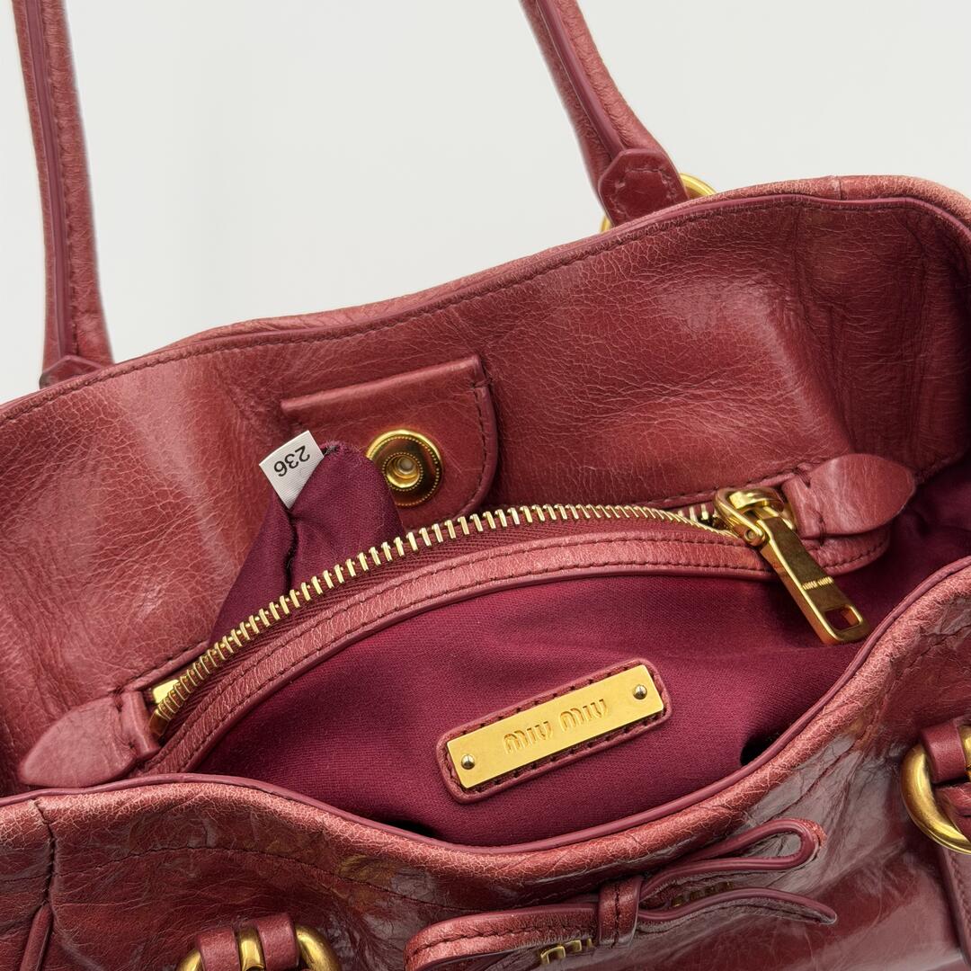 Miu Miu Vitello Bow Pink Leather Handbag