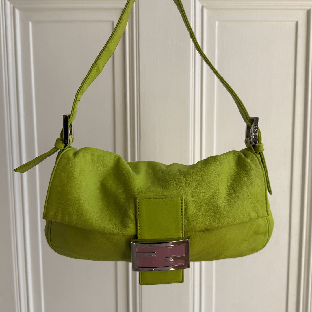 Fendi Mamma Baguette Green Leather Shoulder Bag