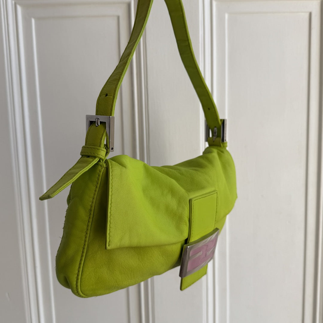 Fendi Mamma Baguette Green Leather Shoulder Bag