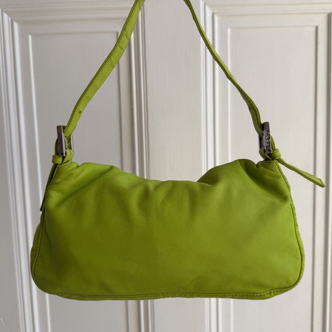 Fendi Mamma Baguette Green Leather Shoulder Bag