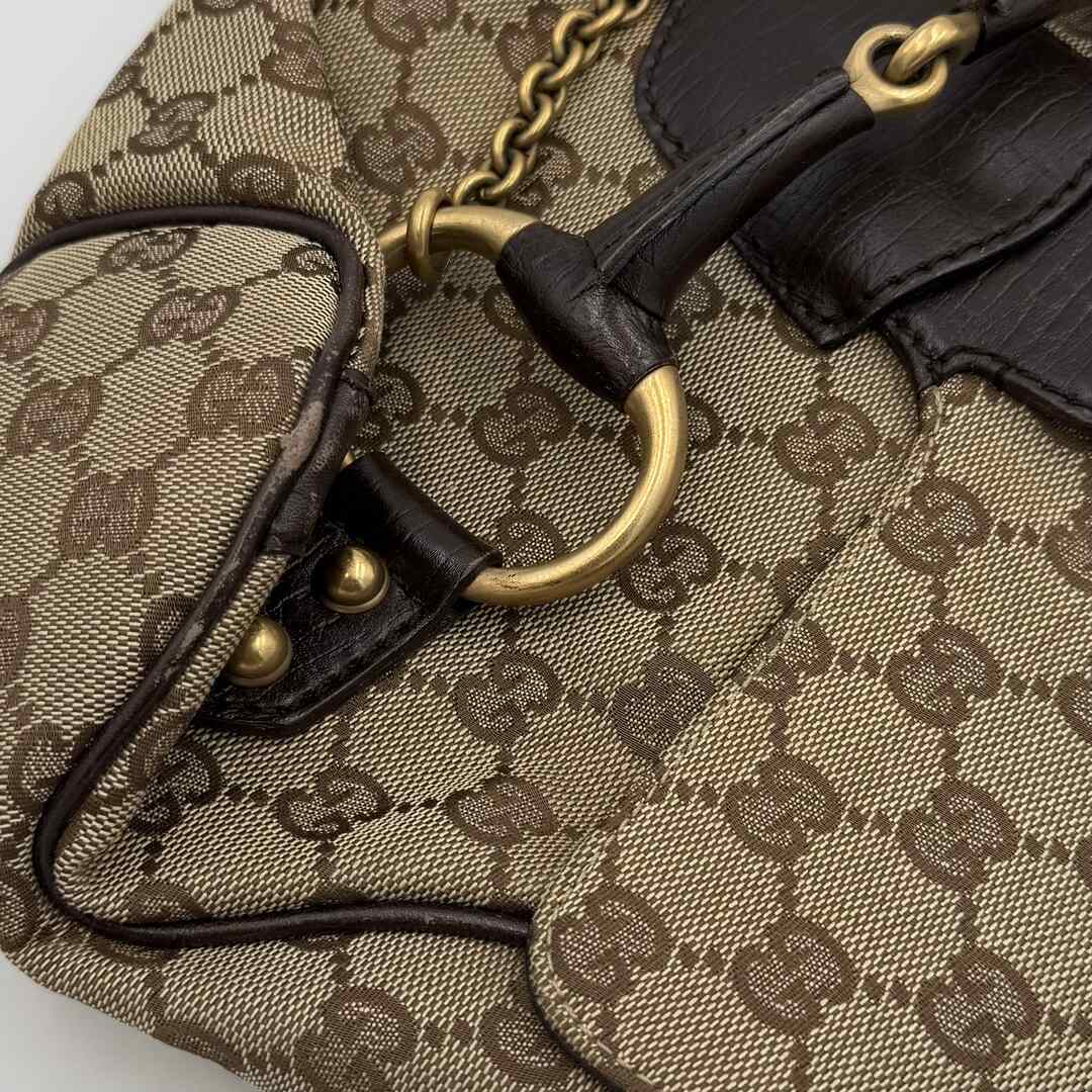 Gucci GG Canvas Horsebit Chain Brown Shoulder Bag
