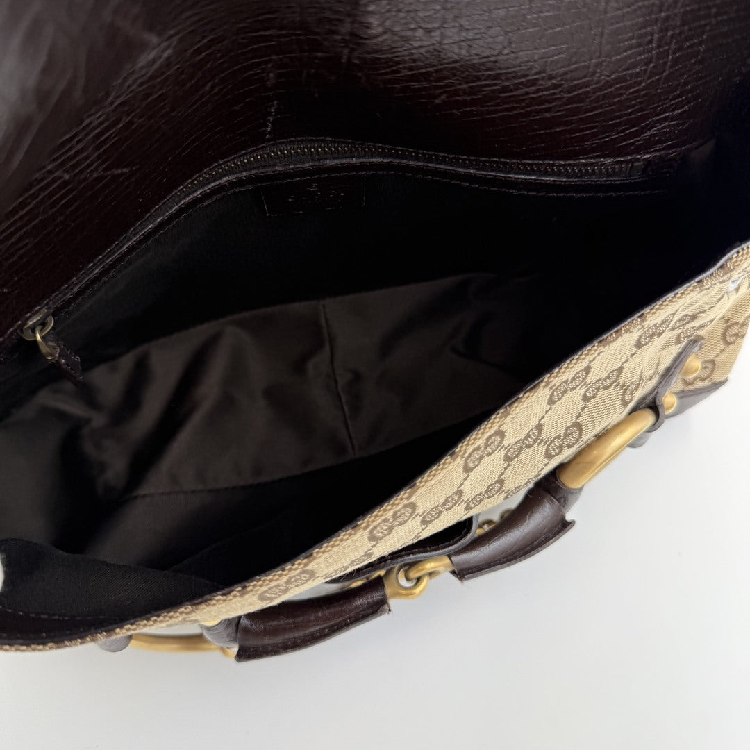 Gucci GG Canvas Horsebit Chain Brown Shoulder Bag