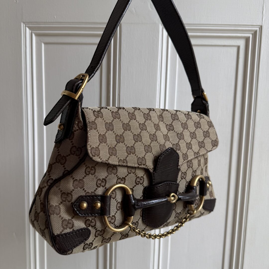 Gucci GG Canvas Horsebit Chain Brown Shoulder Bag
