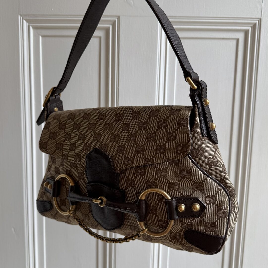 Gucci GG Canvas Horsebit Chain Brown Shoulder Bag
