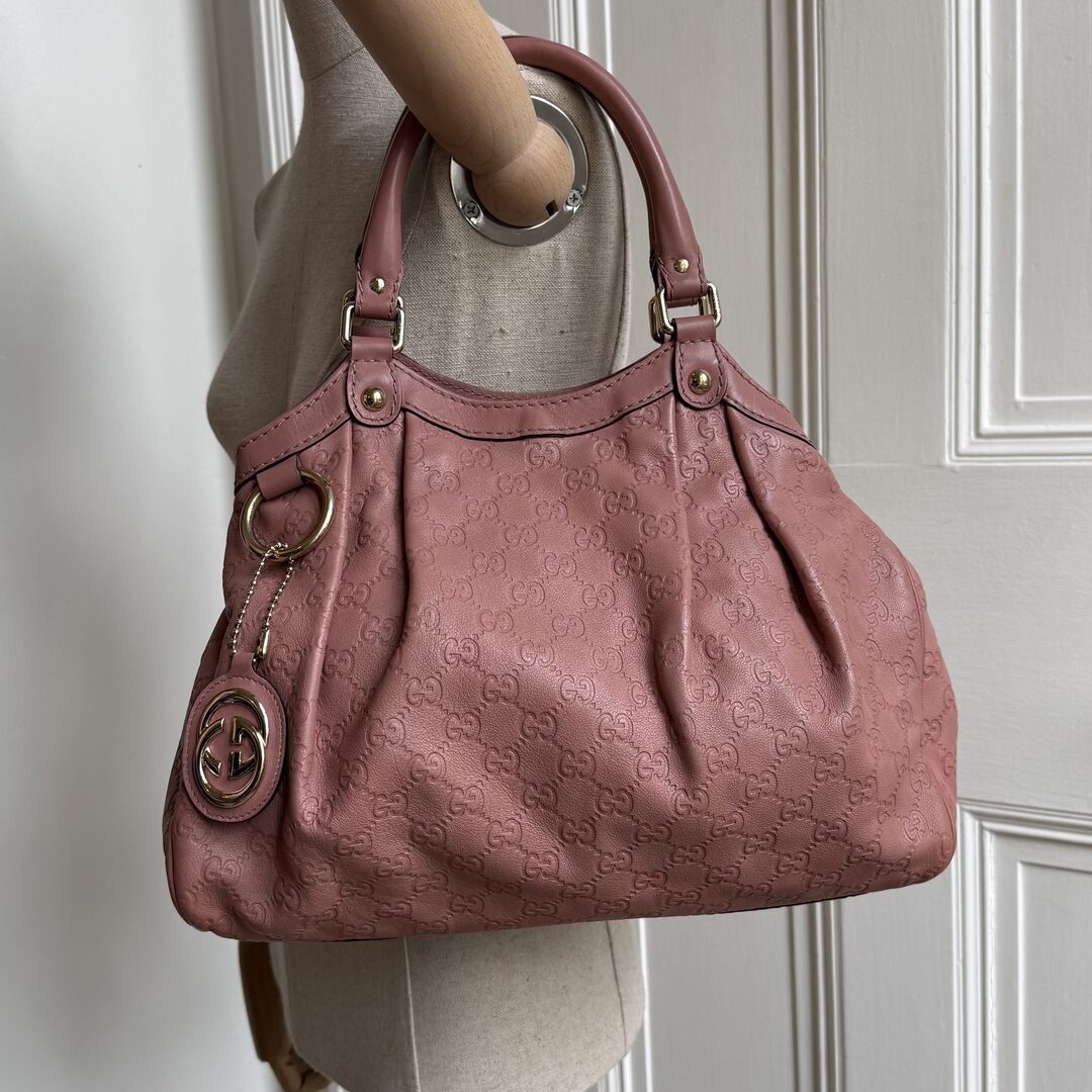 Gucci Guccissima Sukey Leather Pink Tote Bag