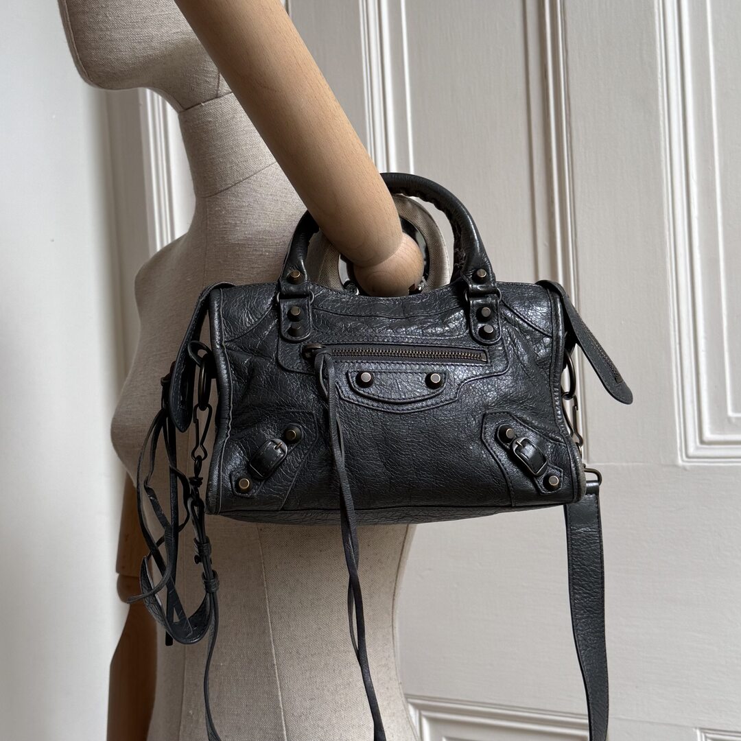 2015 Balenciaga Mini City Leather Grey Handbag
