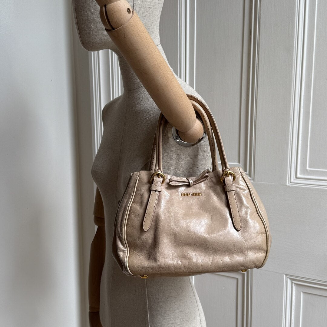 Miu Miu Vitello Bow Beige Leather Handbag