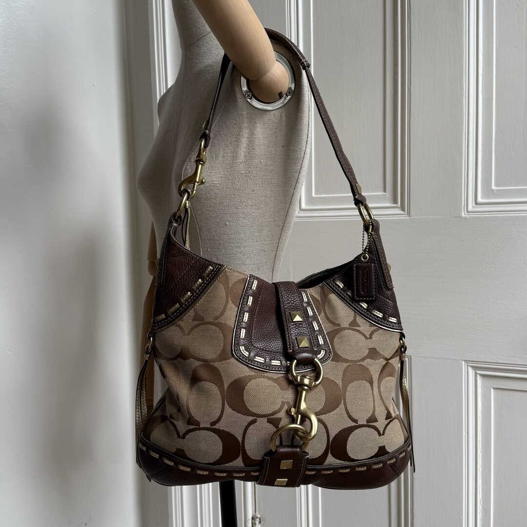 Coach Signature Hobo Buckle Brown Shoulder Bag