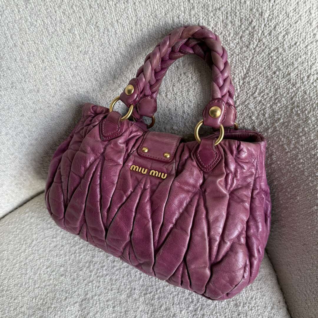 Miu Miu Matelasse Purple Leather Handbag