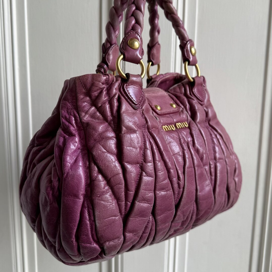 Miu Miu Matelasse Purple Leather Handbag