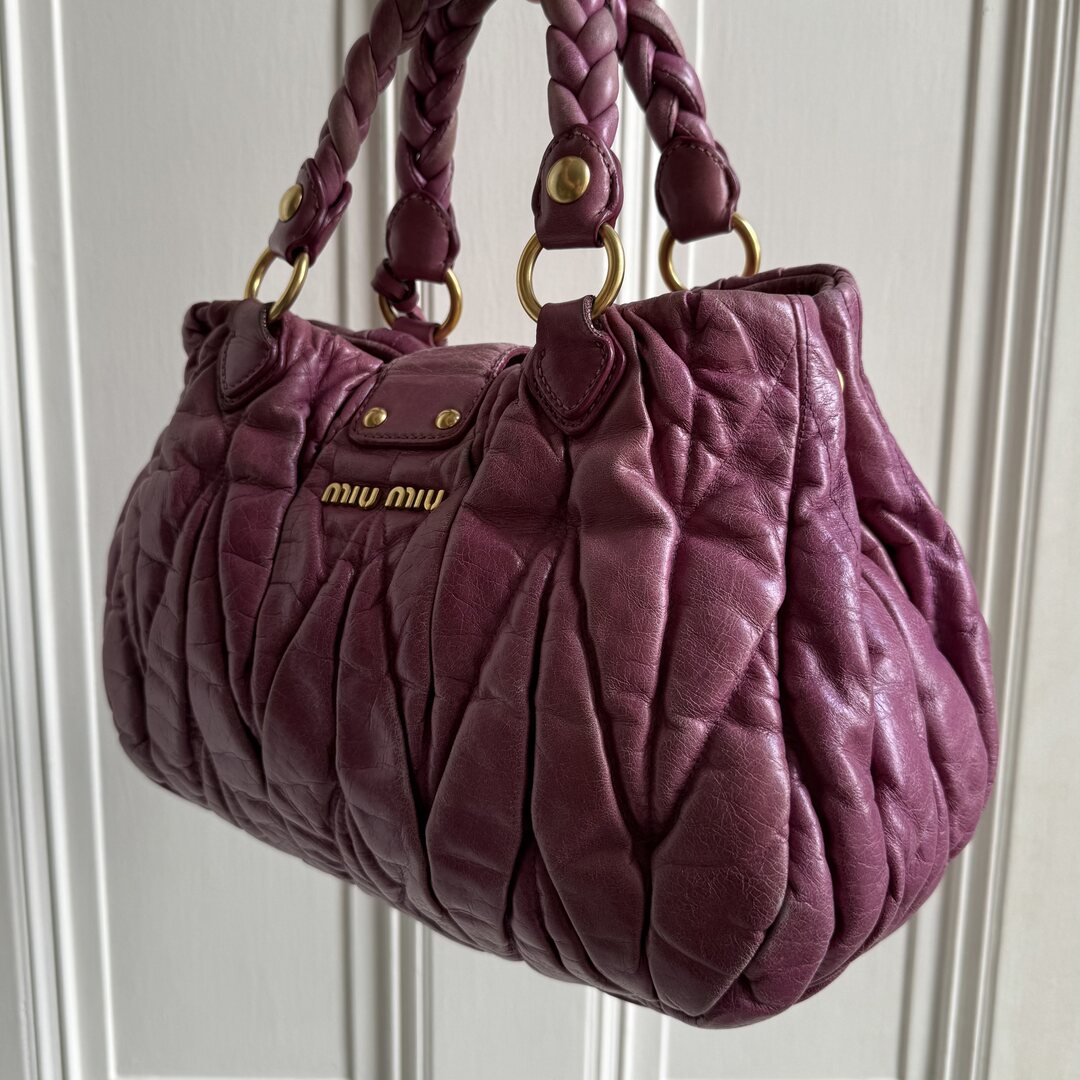 Miu Miu Matelasse Purple Leather Handbag