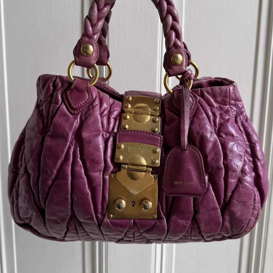 Miu Miu Matelasse Purple Leather Handbag