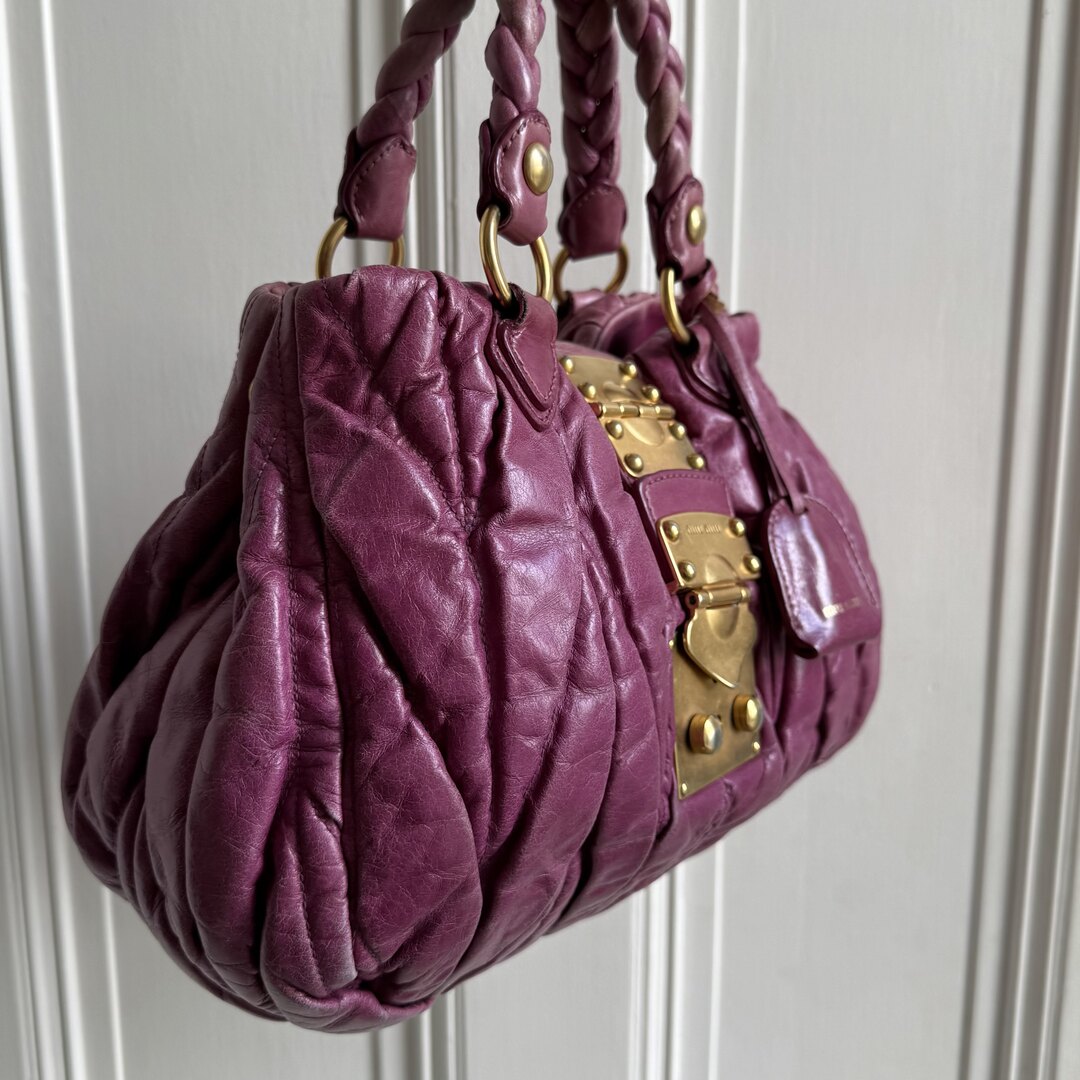 Miu Miu Matelasse Purple Leather Handbag