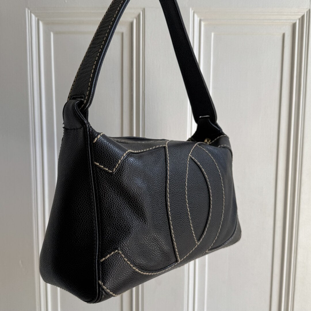 2004 Chanel Surpique CC Wild Stitch Caviar Black Shoulder Bag