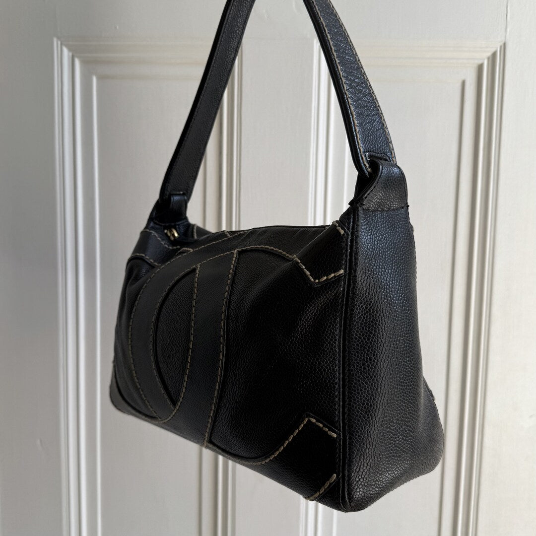 2004 Chanel Surpique CC Wild Stitch Caviar Black Shoulder Bag
