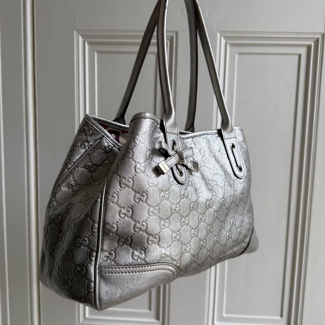Rare Gucci Guccissima Princy Metallic Silver Tote Bag