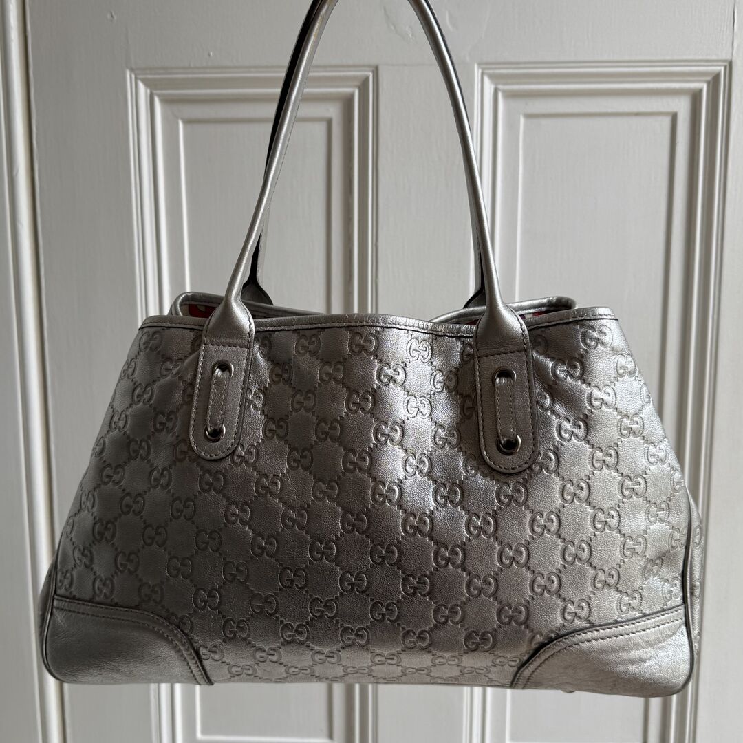 Rare Gucci Guccissima Princy Metallic Silver Tote Bag
