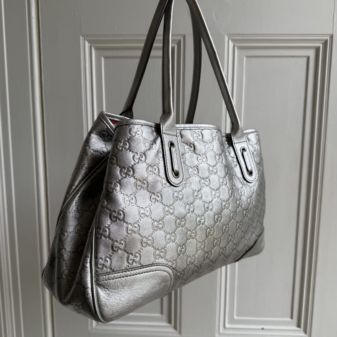 Rare Gucci Guccissima Princy Metallic Silver Tote Bag