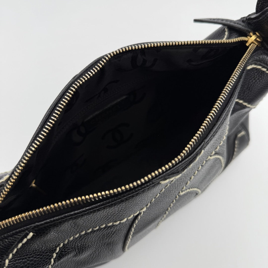2004 Chanel Surpique CC Wild Stitch Caviar Black Shoulder Bag