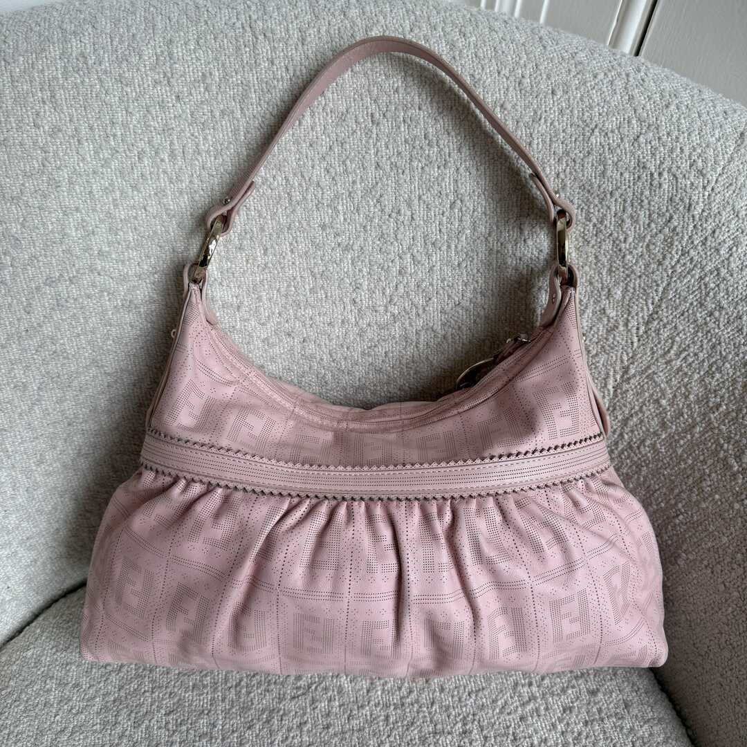 Fendi Zucca Perforated Chef Leather Pink Shoulder Bag