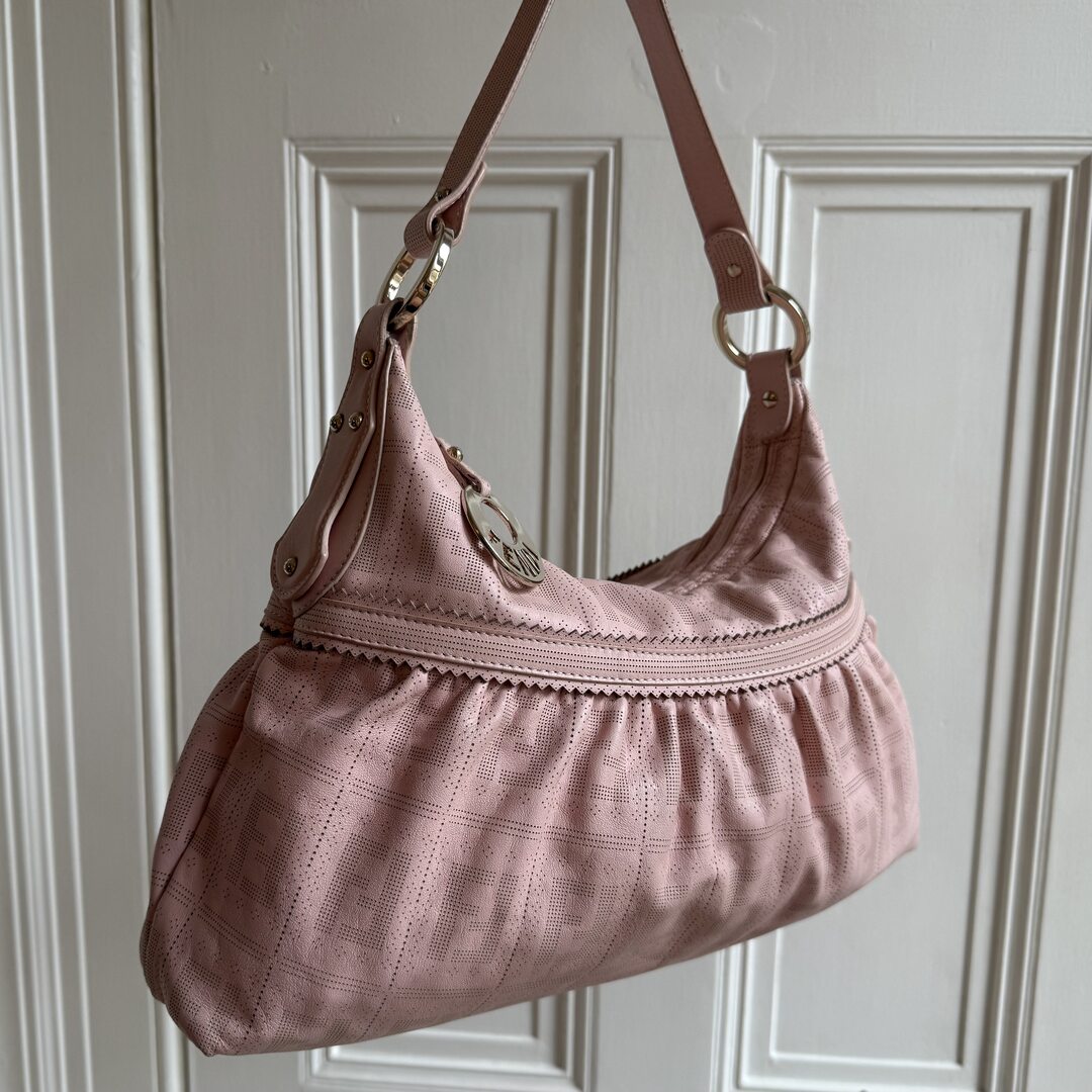 Fendi Zucca Perforated Chef Leather Pink Shoulder Bag