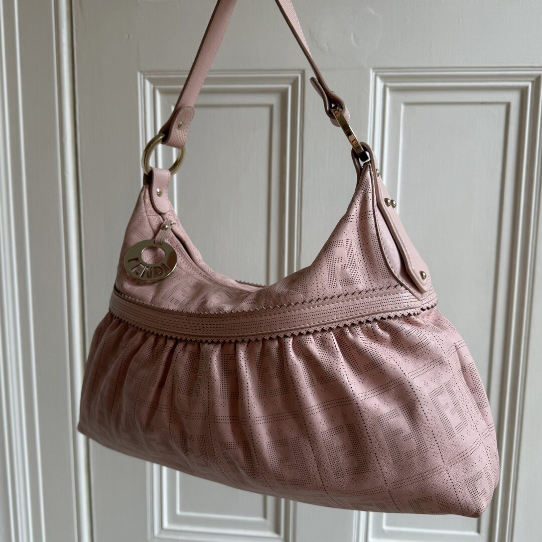 Fendi Zucca Perforated Chef Leather Pink Shoulder Bag