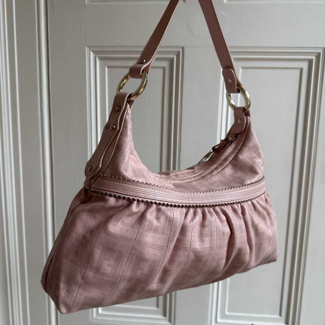 Fendi Zucca Perforated Chef Leather Pink Shoulder Bag