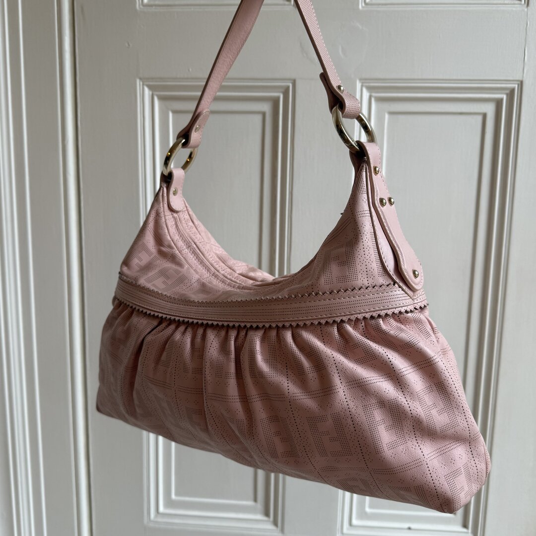 Fendi Zucca Perforated Chef Leather Pink Shoulder Bag