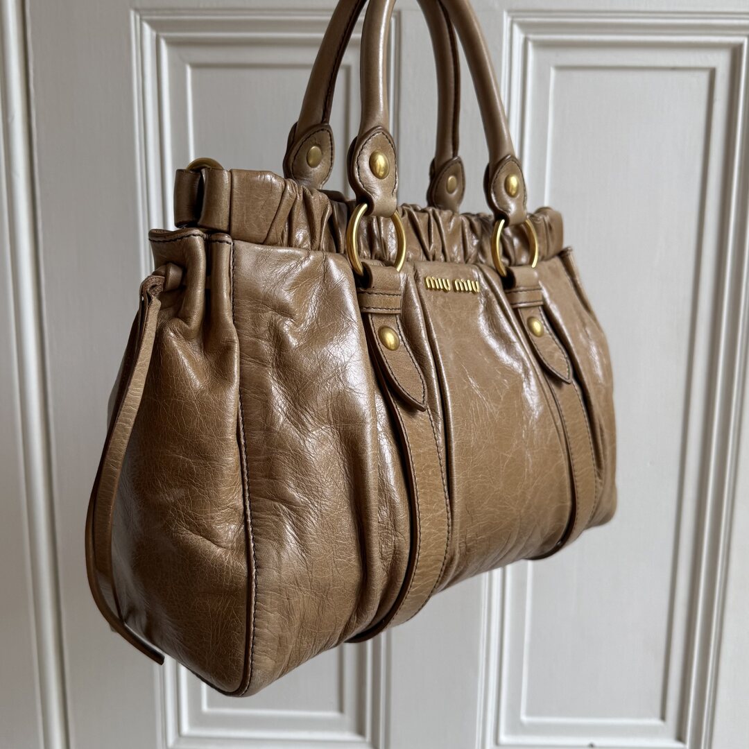 Miu Miu Vitello Beige Leather Handbag