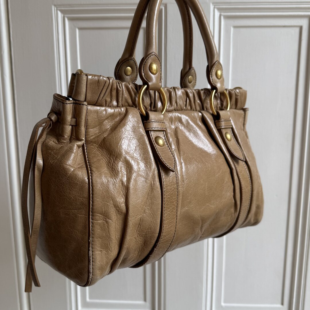 Miu Miu Vitello Beige Leather Handbag