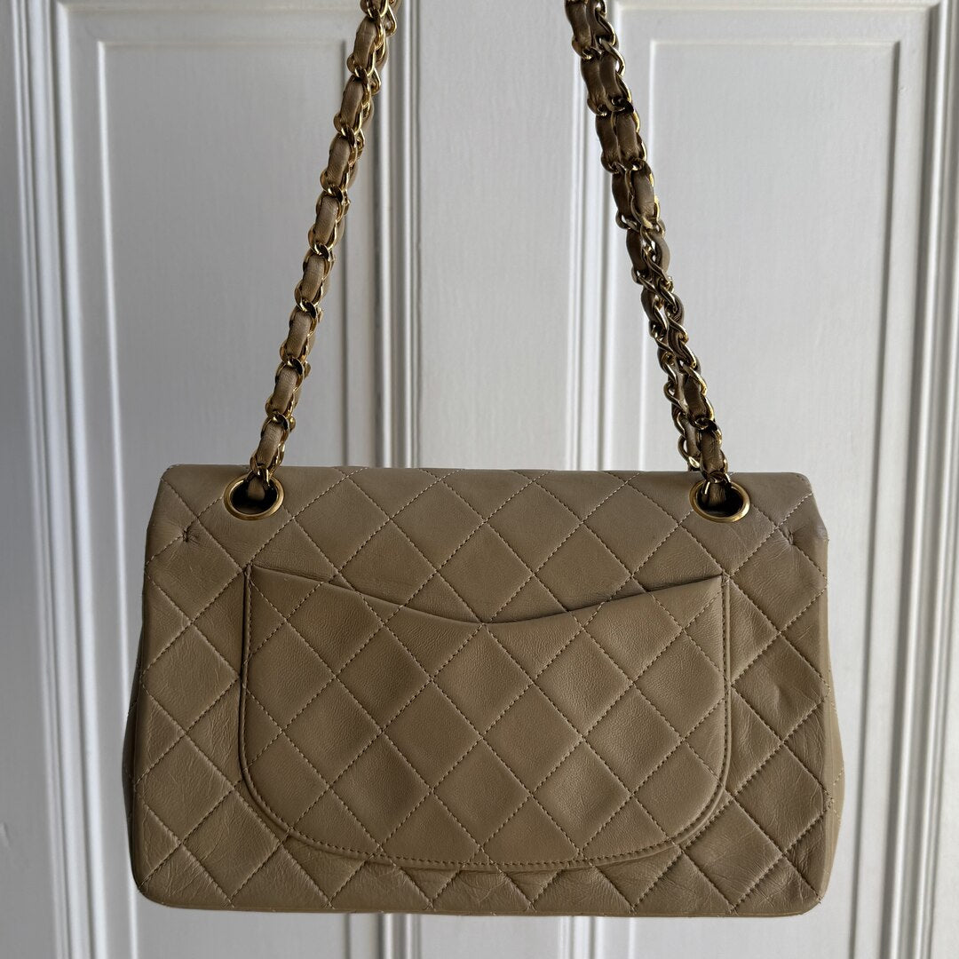 90s Chanel Matelasse Double Flap Chain 24K Gold Beige Shoulder Bag