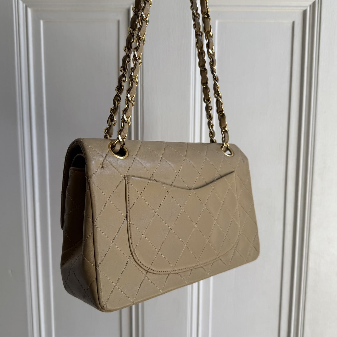 90s Chanel Matelasse Double Flap Chain 24K Gold Beige Shoulder Bag