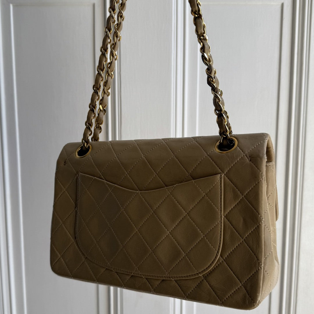 90s Chanel Matelasse Double Flap Chain 24K Gold Beige Shoulder Bag
