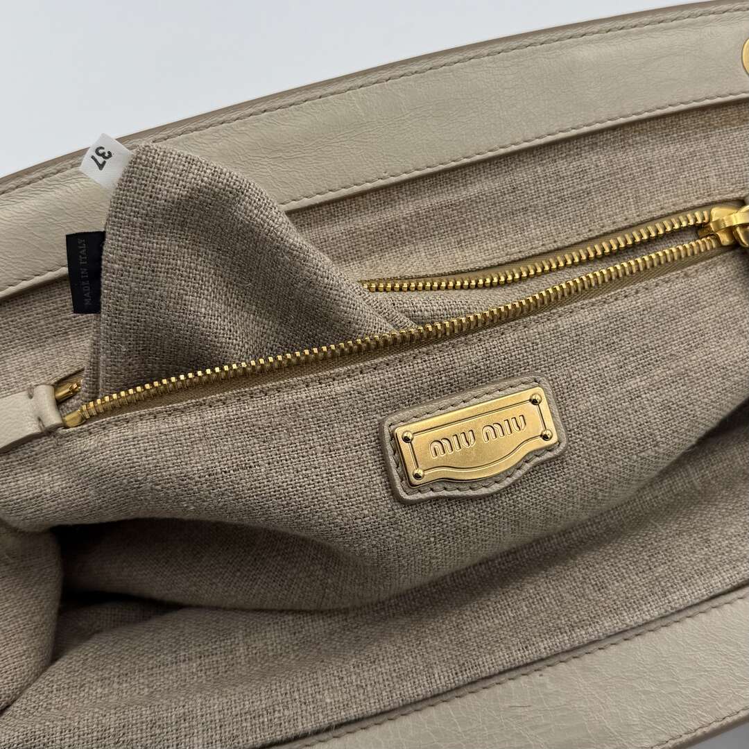 Miu Miu Bow Leather Cream Shoulder Bag