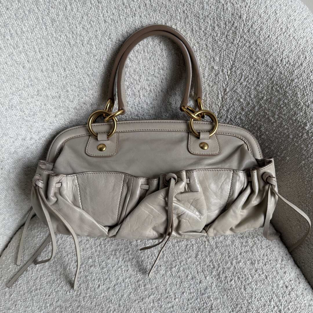 Miu Miu Bow Leather Cream Shoulder Bag
