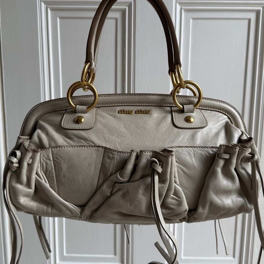 Miu Miu Bow Leather Cream Shoulder Bag